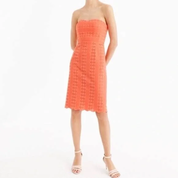 j crew orange eyelet dress New J Crew Orange Eyelet Lace Flare Sleeve Dress Size 8